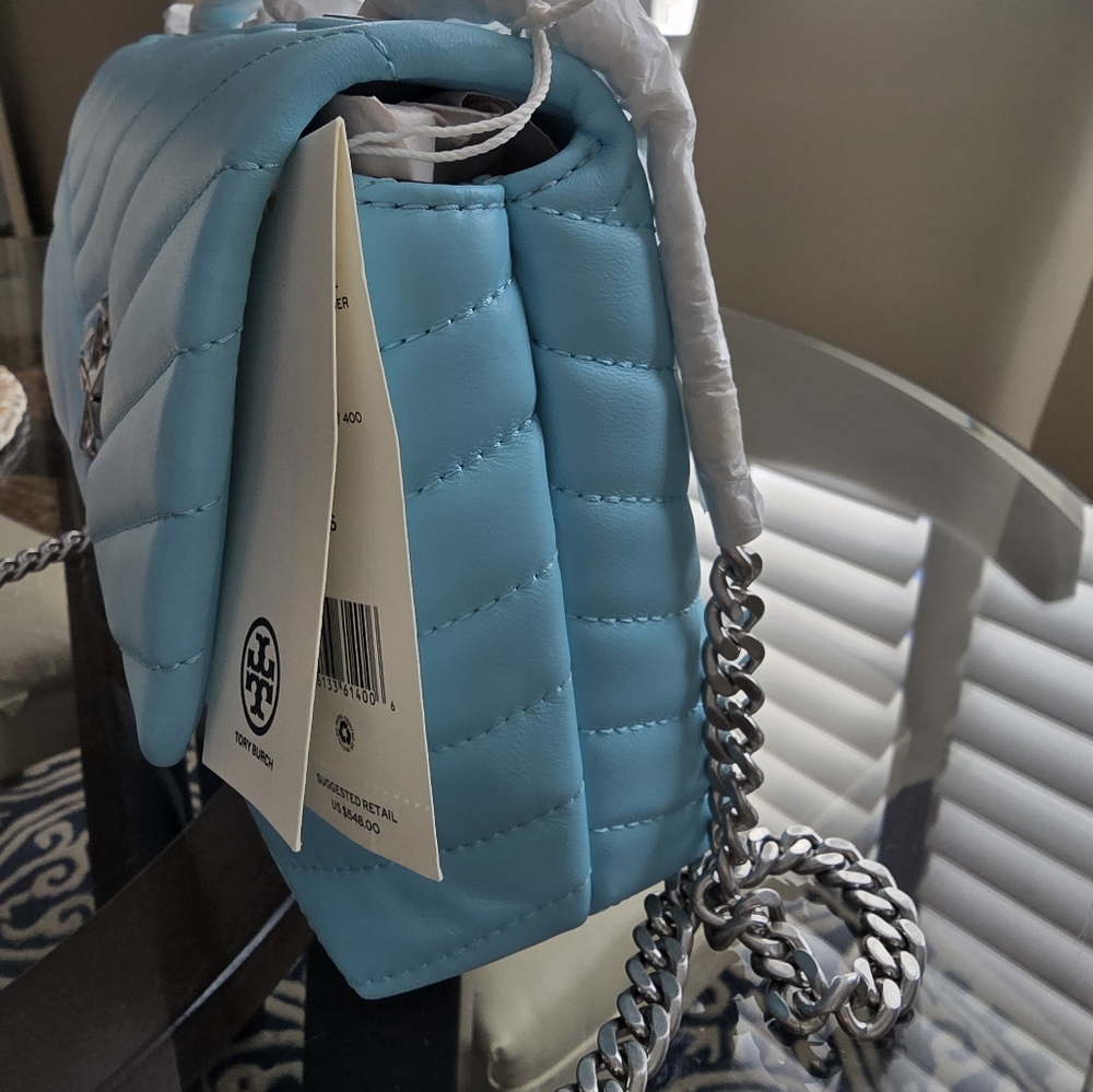 Tort Burch Kira Chevron Small Covertible Shoulder Bag - Aqua/Light Celeste - Picture 6 of 7